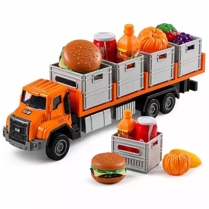 LEAN TOYS oranje voedseltransporttruck 1:55 die-cast model