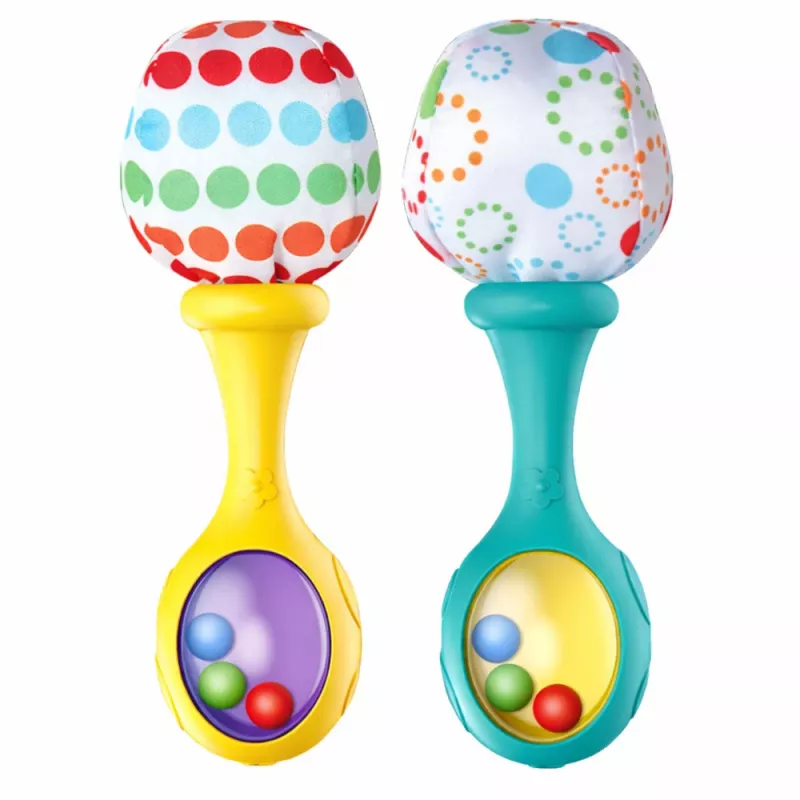 LEAN TOYS rammelaarset met softbal – geel & groen, 2 delen