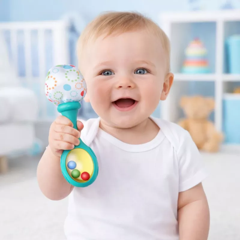 LEAN TOYS rammelaarset met softbal – geel & groen, 2 delen