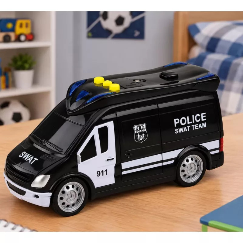 LEAN TOYS SWAT speciale eenheid politieauto bus met licht en geluid, schaal 1:32, pull-back-actie, die-cast metaal