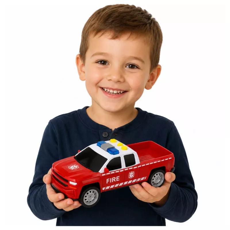 LEAN TOYS brandweervoertuigset: helikopter en auto, lichten, geluiden 1:32