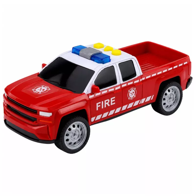 LEAN TOYS brandweervoertuigset: helikopter en auto, lichten, geluiden 1:32