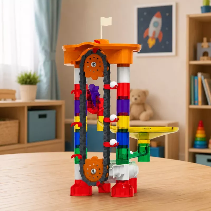 LEAN TOYS constructieblokken ruimtebaan voor ballen tunnel bont 3D 85 delen