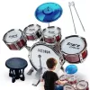 Suprimo K-Drums 1 kinderdrumstel met 5 trommels, bekkens, kruk en stokken, rood