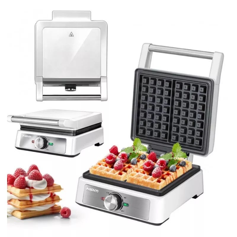 MPM MGO-41 wafelijzer 1600W wit – Belgisch wafelijzer met antiaanbakplaten