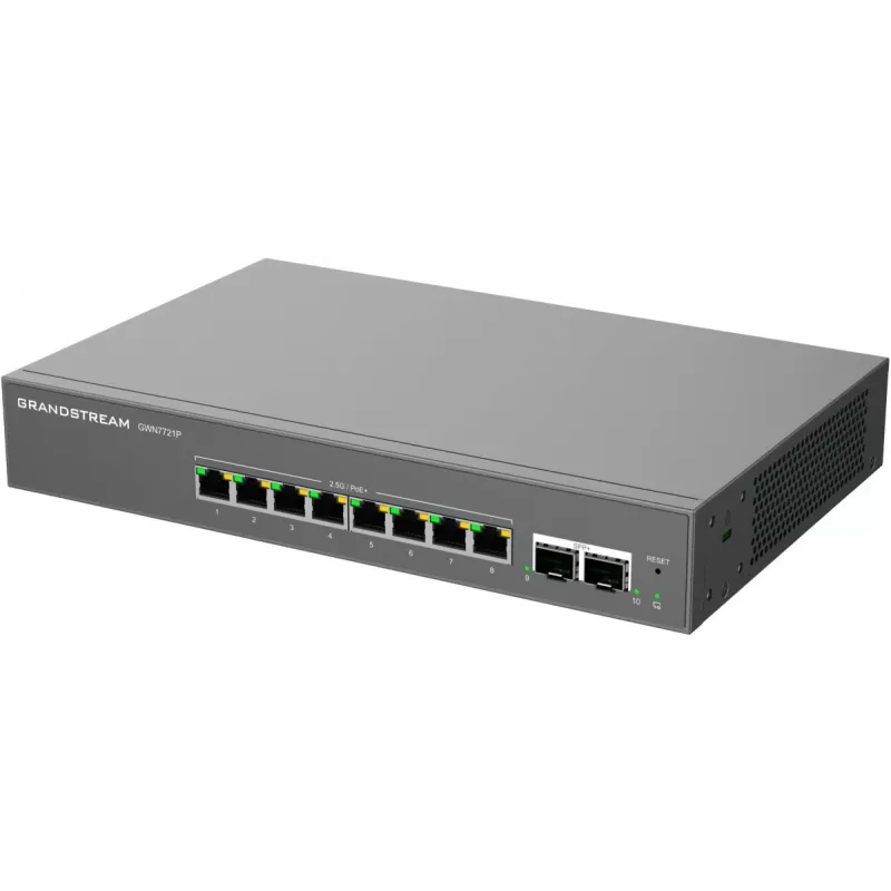 Grandstream GWN7721P Layer 2 Lite Managed 2,5-gigabit PoE+-switch, 5 poorten (4x 2,5G PoE+, 1x 2,5G), 60W budget, ventilatorloos, cloud/web-beheerd