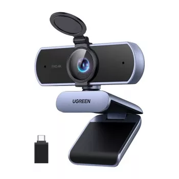 UGREEN FineCam Lite 4K UHD webcam met 4-microfoonarray, privacy-shutter, verstelbaar gezichtsveld, auto-framing, HDR, USB-C, grijs