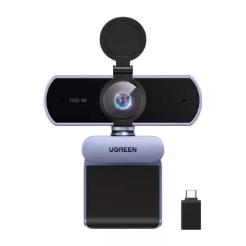 UGREEN FineCam Lite 4K UHD webcam met 4-microfoonarray, privacy-shutter, verstelbaar gezichtsveld, auto-framing, HDR, USB-C, grijs