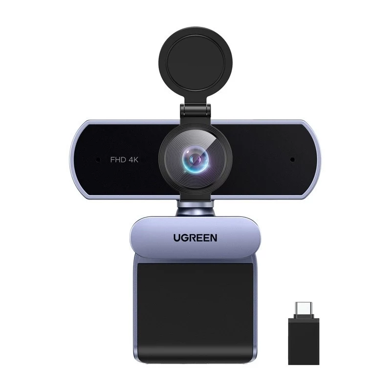 UGREEN FineCam Lite 4K UHD webcam met 4-microfoonarray, privacy-shutter, verstelbaar gezichtsveld, auto-framing, HDR, USB-C, grijs