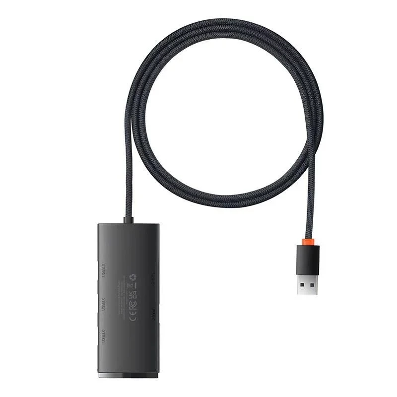 Baseus Lite Series 4-poorts USB 3.0 hub - 5Gbps, bus-powered, zwart (WKQX030101)