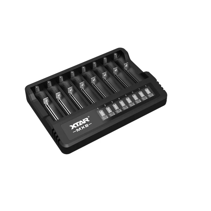 XTAR MX8 USB-C Li-ion/Ni-MH batterijlader, 3,7V/1,5V/1,2V