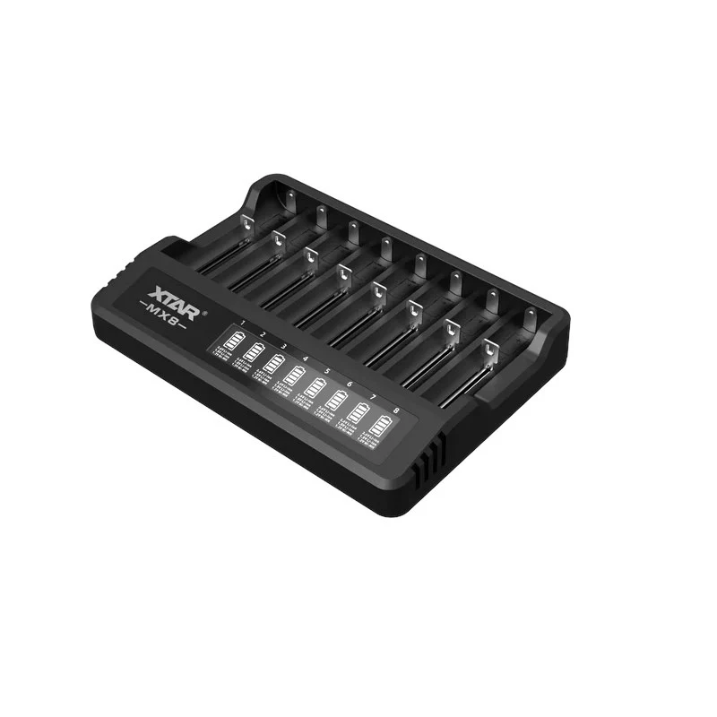 XTAR MX8 USB-C Li-ion/Ni-MH batterijlader, 3,7V/1,5V/1,2V
