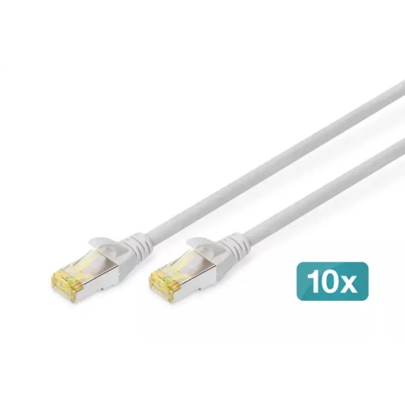 DIGITUS CAT6A S/FTP patchkabel, 3 m, grijs, 10 stuks