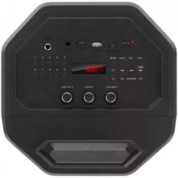 2.0 draagbare luidspreker SVEN PS-670, zwart, vermogen 2x32,5 W (RMS), TWS, Bluetooth, FM, USB, microSD, LED-display, afstandsbediening, lithiumaccu
