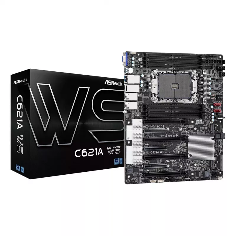 ASRock C621A WS moederbord - Intel C621A chipset - LGA4189 socket - CEB formfactor - 8x DDR4 DIMM - 2x 10GbE LAN - IPMI