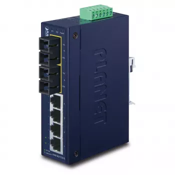 PLANET ISW-621TS15 industriële unmanaged L2 Fast Ethernet-switch met 4x 10/100 + 2x 100Base-FX SC multimode, DIN-rail-/wandmontage, -40 tot 75 °C