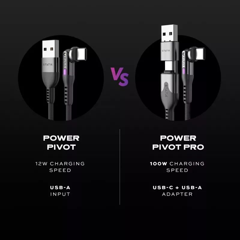 STATIK PowerPivot Pro nylon gevlochten USB-C naar USB-C-kabel 3m zwart