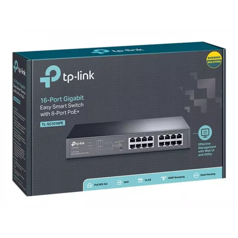 TP-LINK TL-SG1016PE 16-poorts gigabit Easy Smart PoE+-switch (110W, 8 PoE+-poorten, rackmontage)