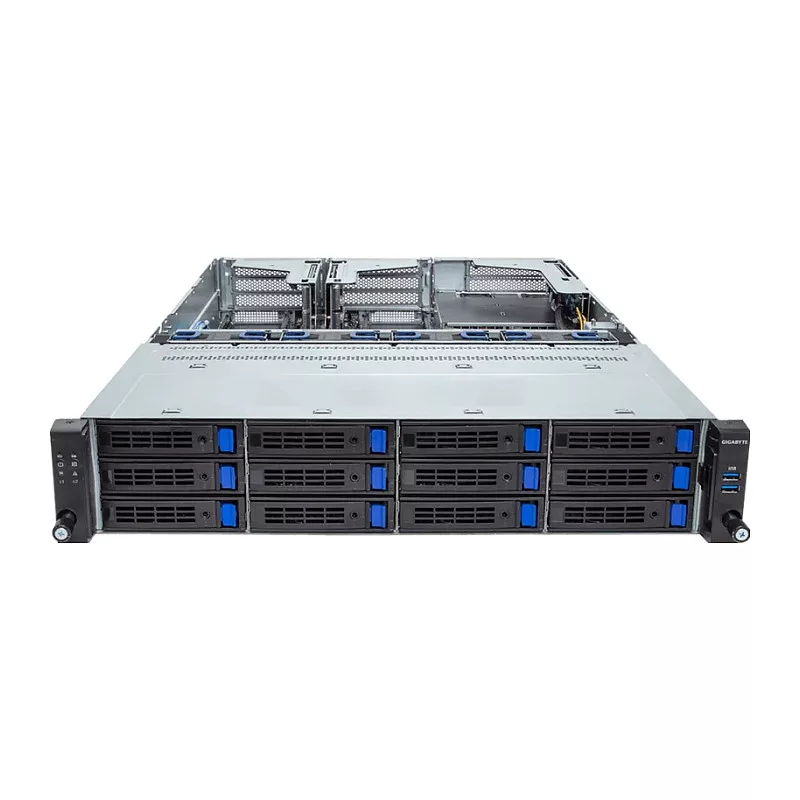 Giga Computing GigaByte R263-S30-AAH2 2U rackserver barebone, Intel 5e/4e generatie, 12x 3,5/2,5-inch schijfposities, 2x 1300W voeding