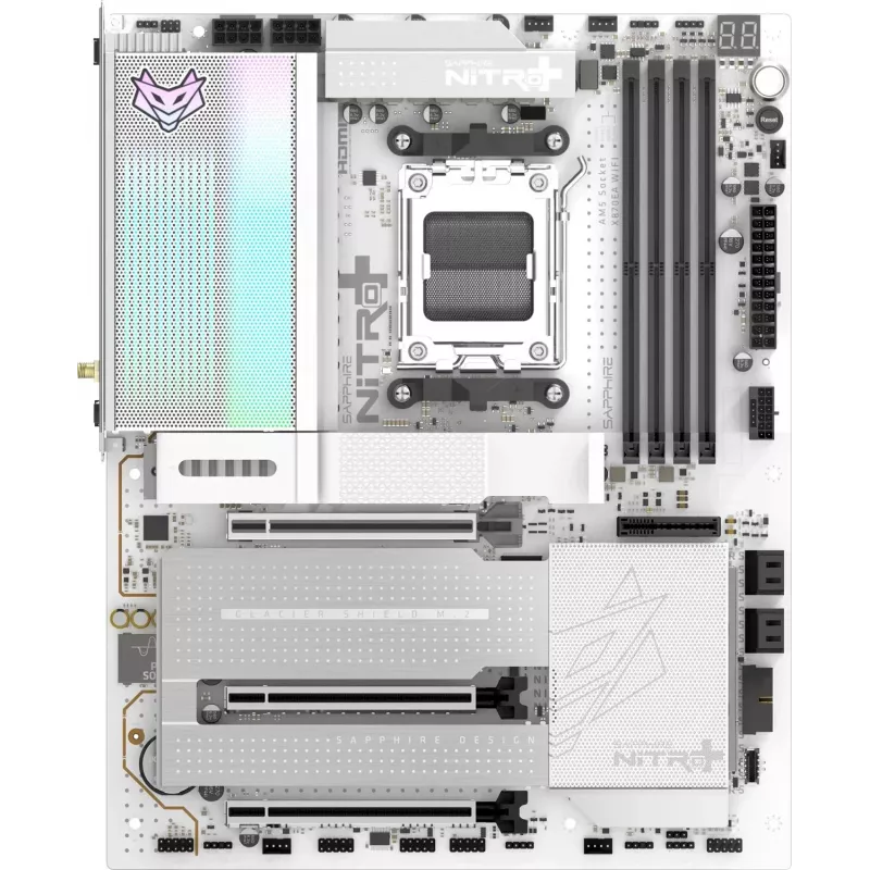 SAPPHIRE NITRO+ X870EA PHANTOMLINK P.E moederbord, AMD X870E, socket AM5, DDR5, Wi-Fi 7, wit/zwart