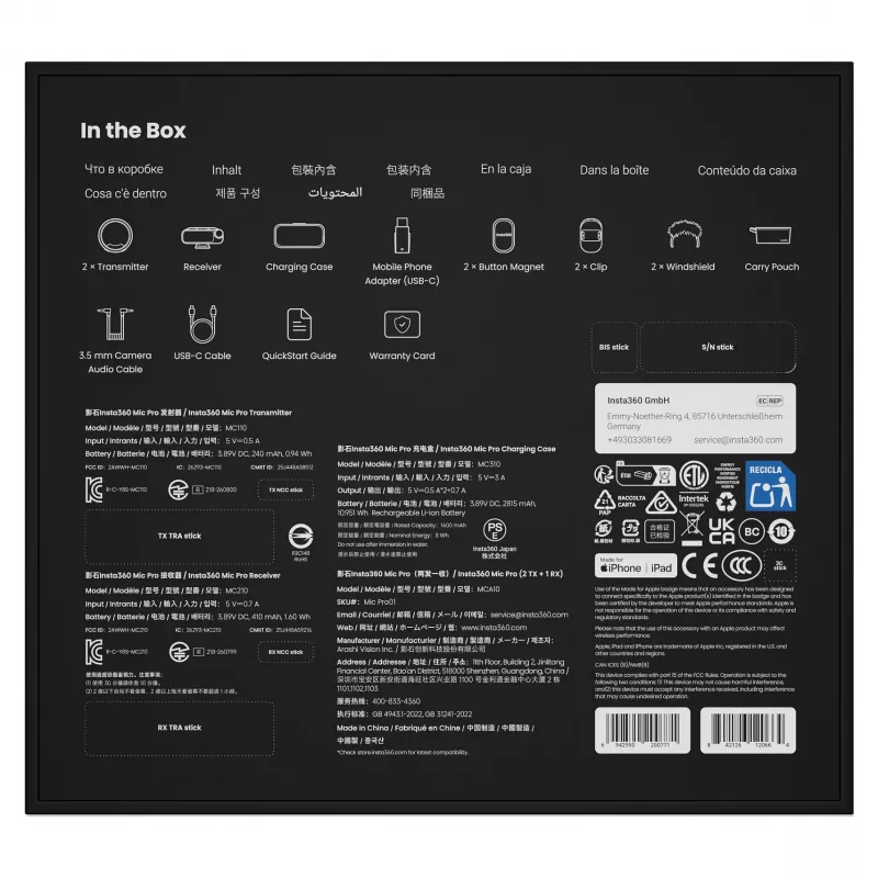 Insta360 Mic Pro (2 TX + 1 RX) – digitaal draadloos microfoonsysteem