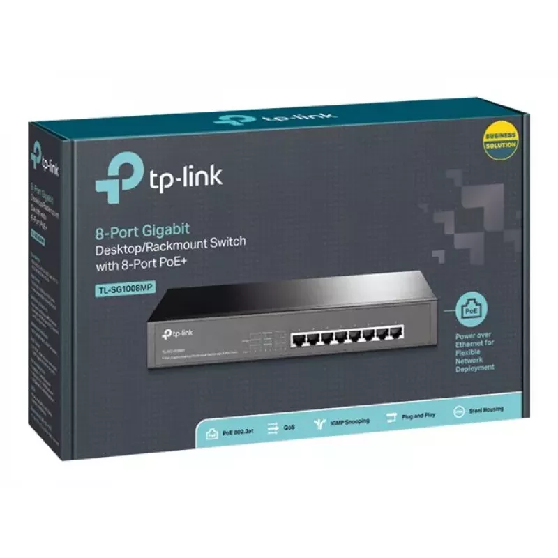 TP-Link TL-SG1008MP niet-beheerde Gigabit PoE+ switch, 8x Gigabit RJ45, 8x PoE+, 153 W, zwart