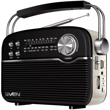 Luidspreker SVEN SRP-500, zwart (3W, Bluetooth, FM/AM/SW, USB, microSD, AUX, accu)