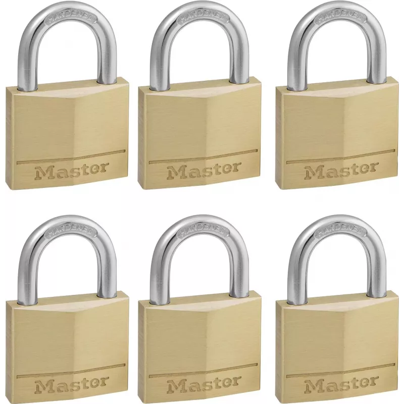 Master Lock 140EURSIX 6-pack gelijksluitende hangsloten 22mm messing lichaam
