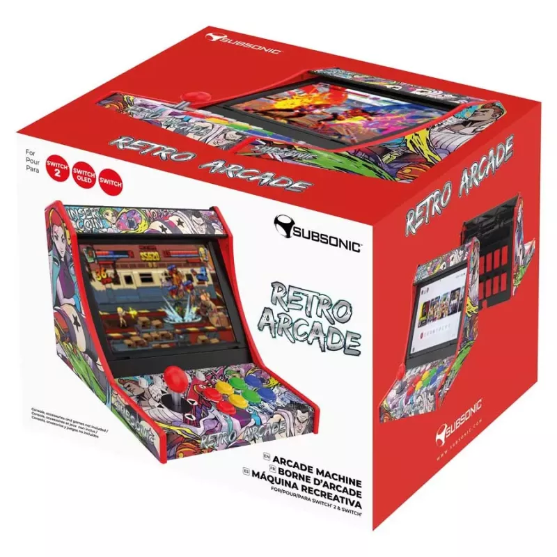 Subsonic Retro Arcade dockingstation voor Nintendo Switch, arcade-joystick met 8 mechanische knoppen, opladen en spelen