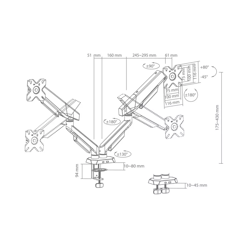 White Shark KHUFU-II GMS-3211 / Bureausteun voor 2 monitoren