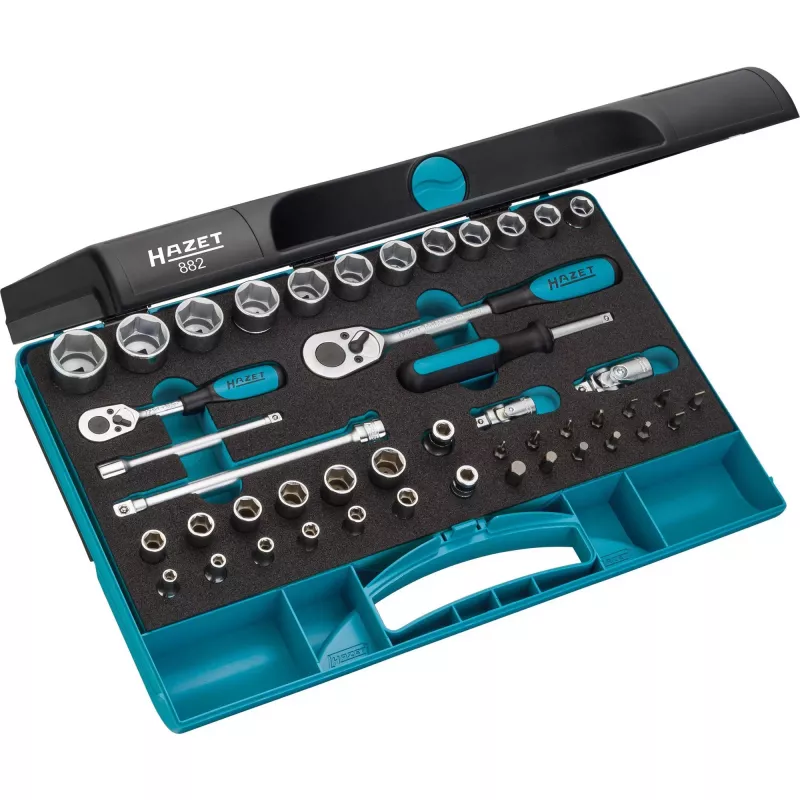 HAZET dopsleutelset, 1/4 en 3/8 inch, 46-delig (met 2 omschakelbare ratels en dopsleutels)