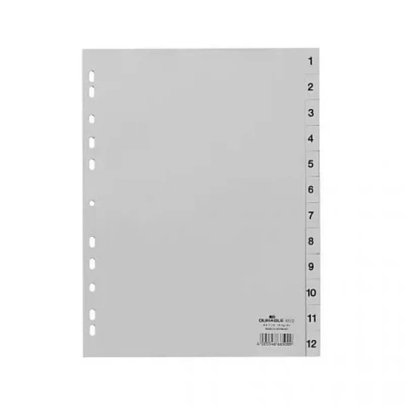 DURABLE index tabbladen A4 1-12 PP full-cover grijs