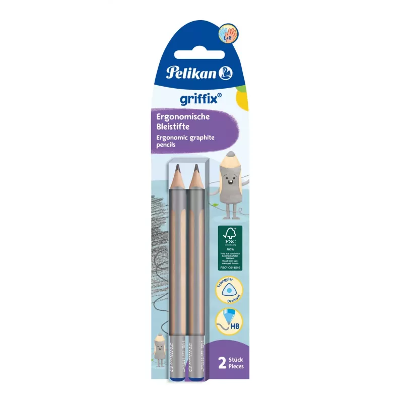 Pelikan Griffix grafietstift HB, driehoekig, beige/grijs, 3,5 mm, 2 stuks