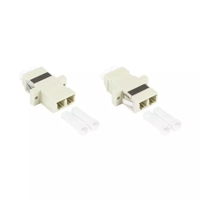 GoodConnections LC/UPC naar LC/UPC duplex glasvezeladapter, OM2 multimode, keramische huls, kunststof behuizing met flens, grijs (LW-K202)