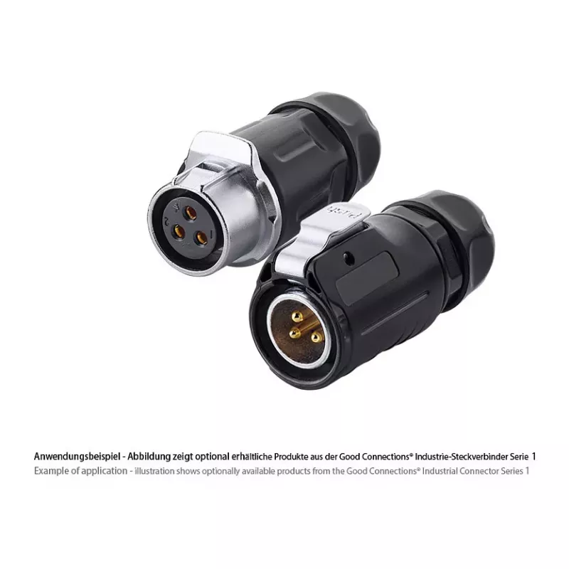 GoodConnections IC01-20P301 industriële connector S1 Power, 3-polige stekker, M20, kliksluiting, soldeeraansluiting, IP65/66