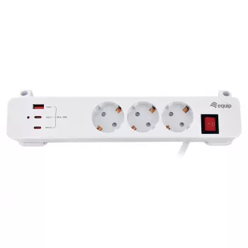 Equip Stekkerdoos CEE 7/7 90° naar 3x Schuko / 2x USB-C + USB-A, Wit, 1,5m