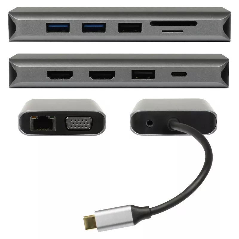 PLUSONIC USB-C docking-adapter 8in1 - Space Gray