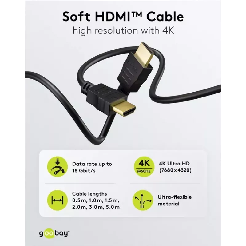 Goobay 80101 HDMI High-Speed-kabel met Ethernet, 1 m, zwart