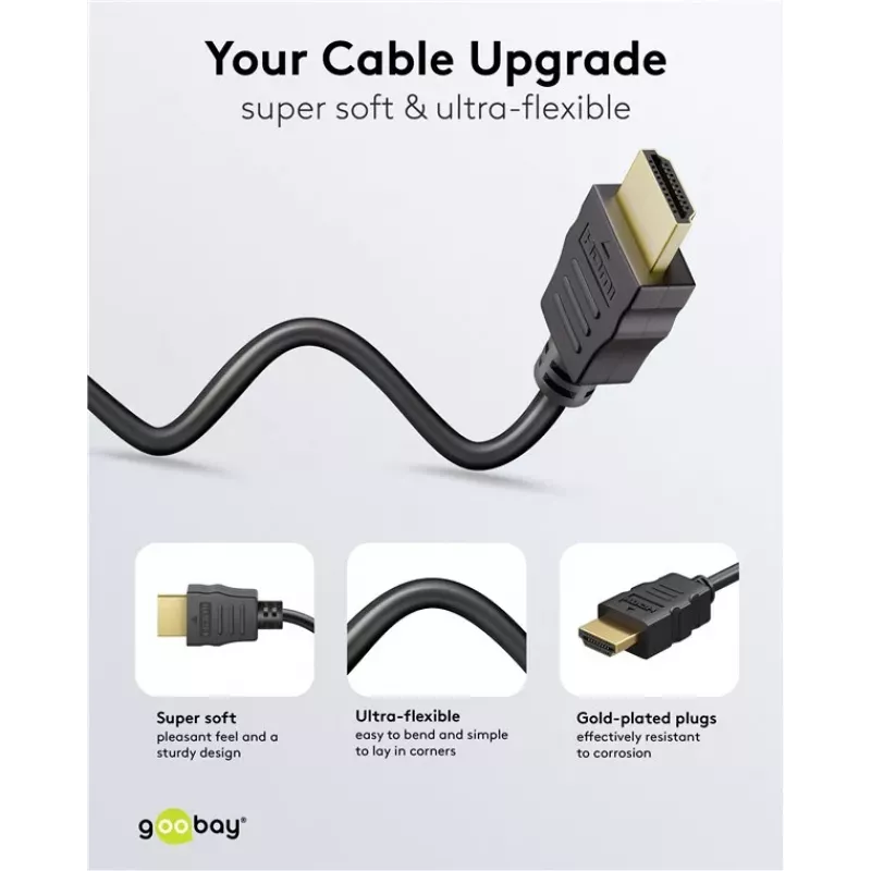 Goobay 80103 Soft HDMI High-Speed-kabel met Ethernet 2 m zwart