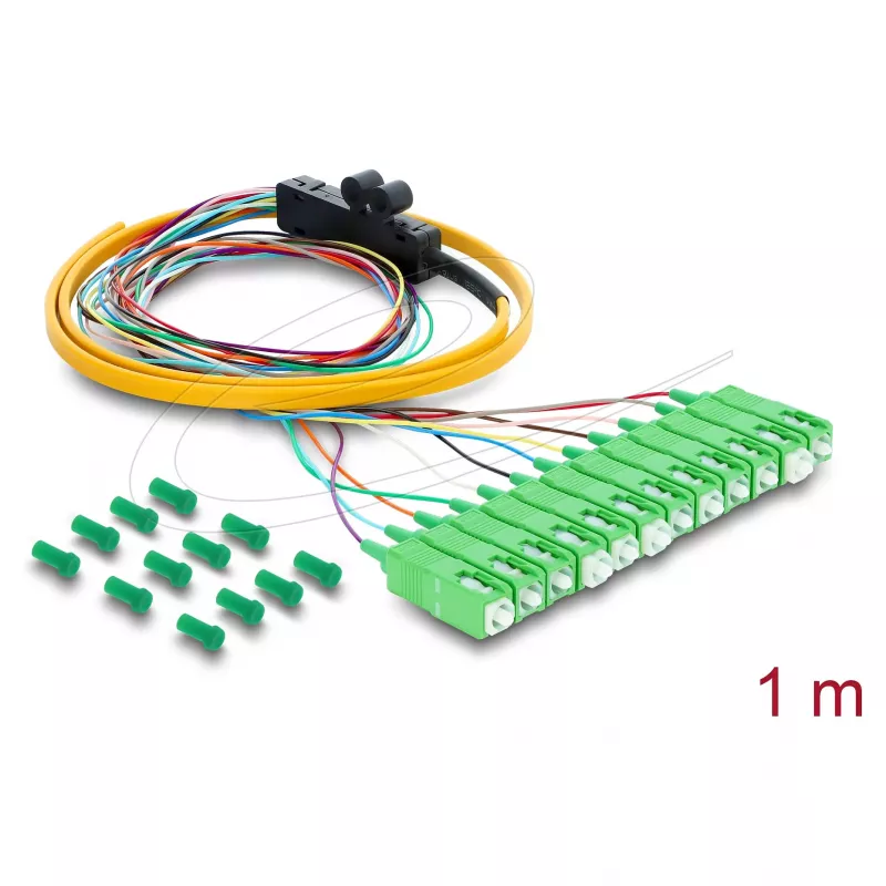 Delock Fiber Optic Pigtail Fanout-kabel 12 x SC-APC Simplex Connector naar 12 x Open Ends 1 m