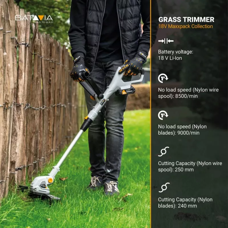 BATAVIA 18V accu-grastrimmer 250 mm 2-in-1 draad- en messtrimmer