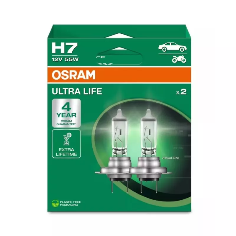 Osram H7 Ultra Life 2 stuks halogeenkoplampen 12V 55W