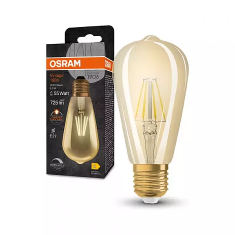 OSRAM LED-lamp 6,5W 725lm 2400K E27 dimbaar filament goud