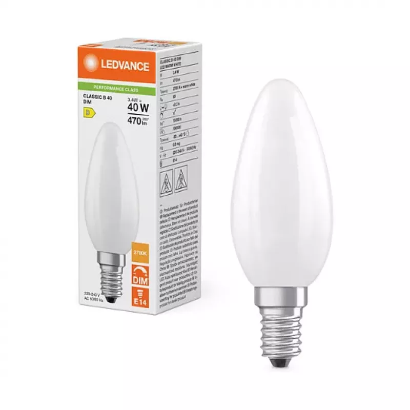 Osram LED CLB40 DIM 3,4W 827 FIL FR E14 P matte dimbare LED-kaarslamp