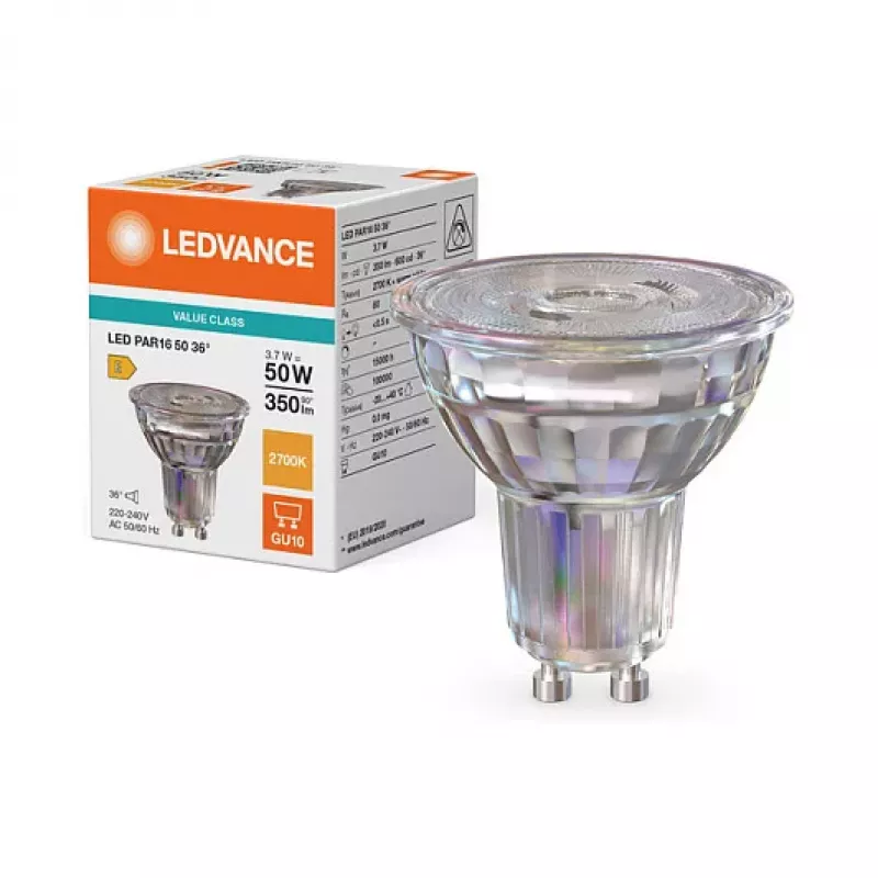 Osram LED PAR16 50 36° P 3,7 W 827 GU10 LED-reflectorlamp, 575 lm, 2700 K warmwit, equivalent van 50 W, 15000 u