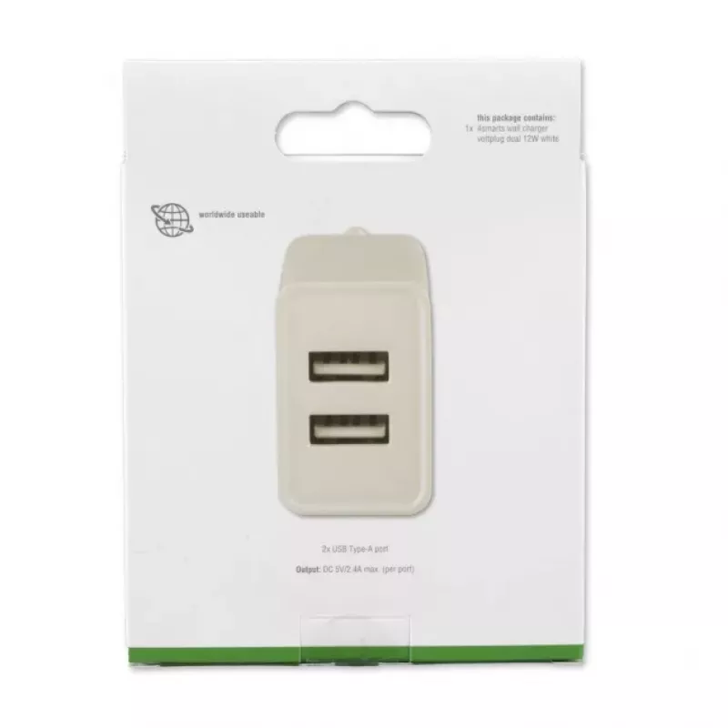 4SMARTS VoltPlug Dual 12W wandlader (zonder kabel), wit