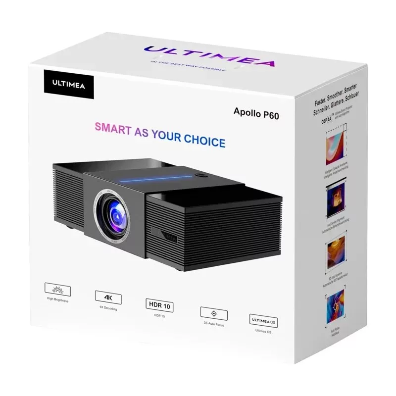 Ultimea Apollo P60 Full HD-projector met Android 9.0, Wi-Fi 6, Bluetooth 5.2, autofocus, 700 CVIA lumen