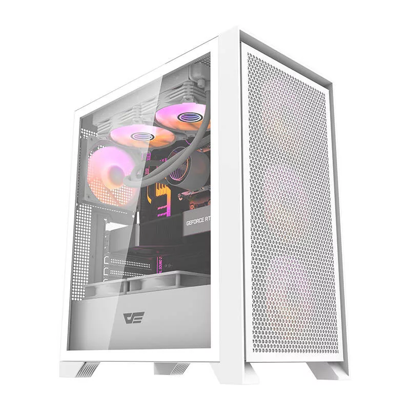 Darkflash DRX70 MESH witte mid-tower computerbehuizing met 4 RGB-ventilatoren