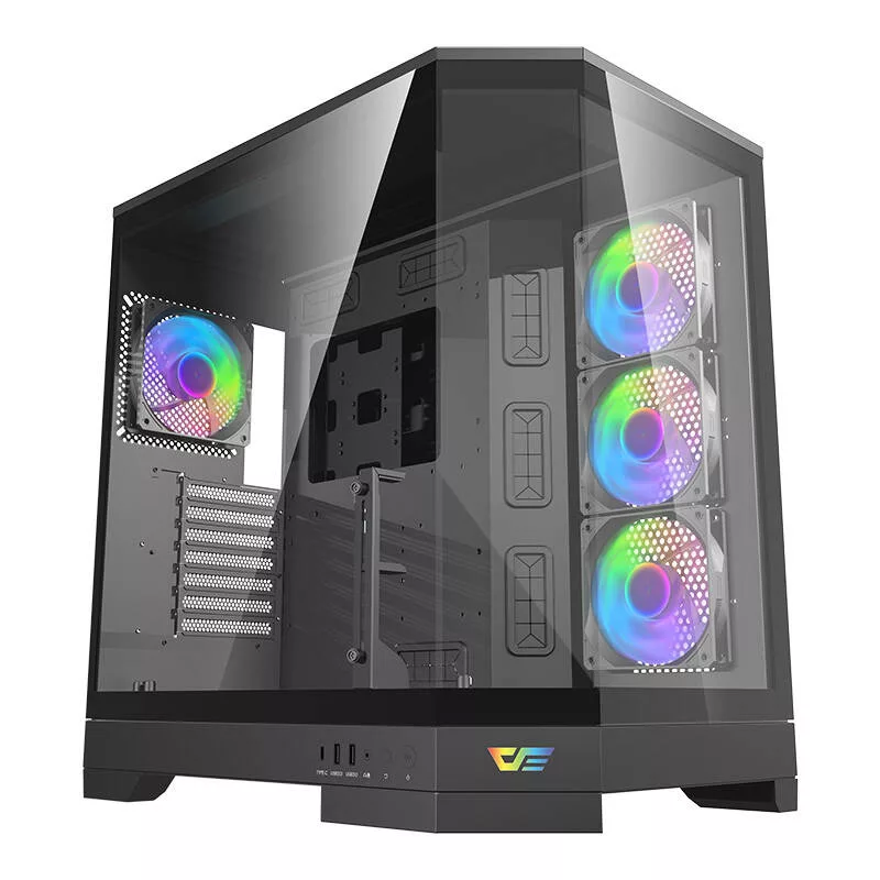 DARKFLASH DQX90 zwarte mid-tower computerbehuizing met gehard glas