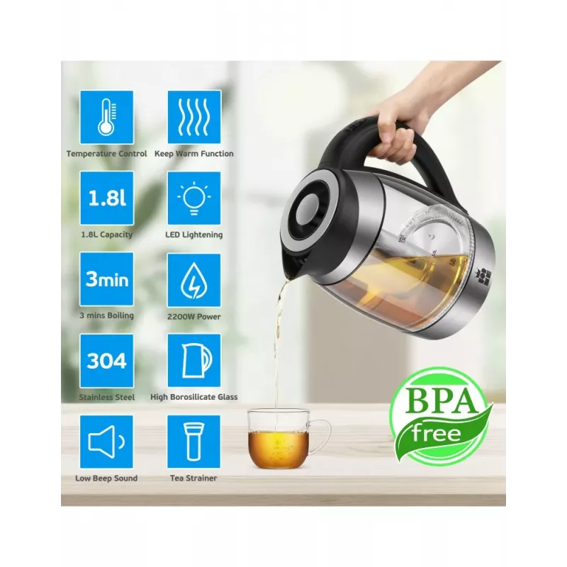 ForMe FKG-488 draadloze waterkoker 1,8 L zilver/zwart